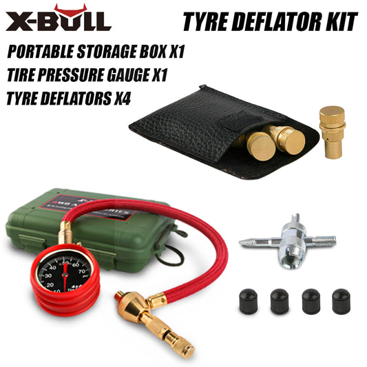 X-BULL Tyre Deflators / Pressure Gauge & 4 Brass Deflators