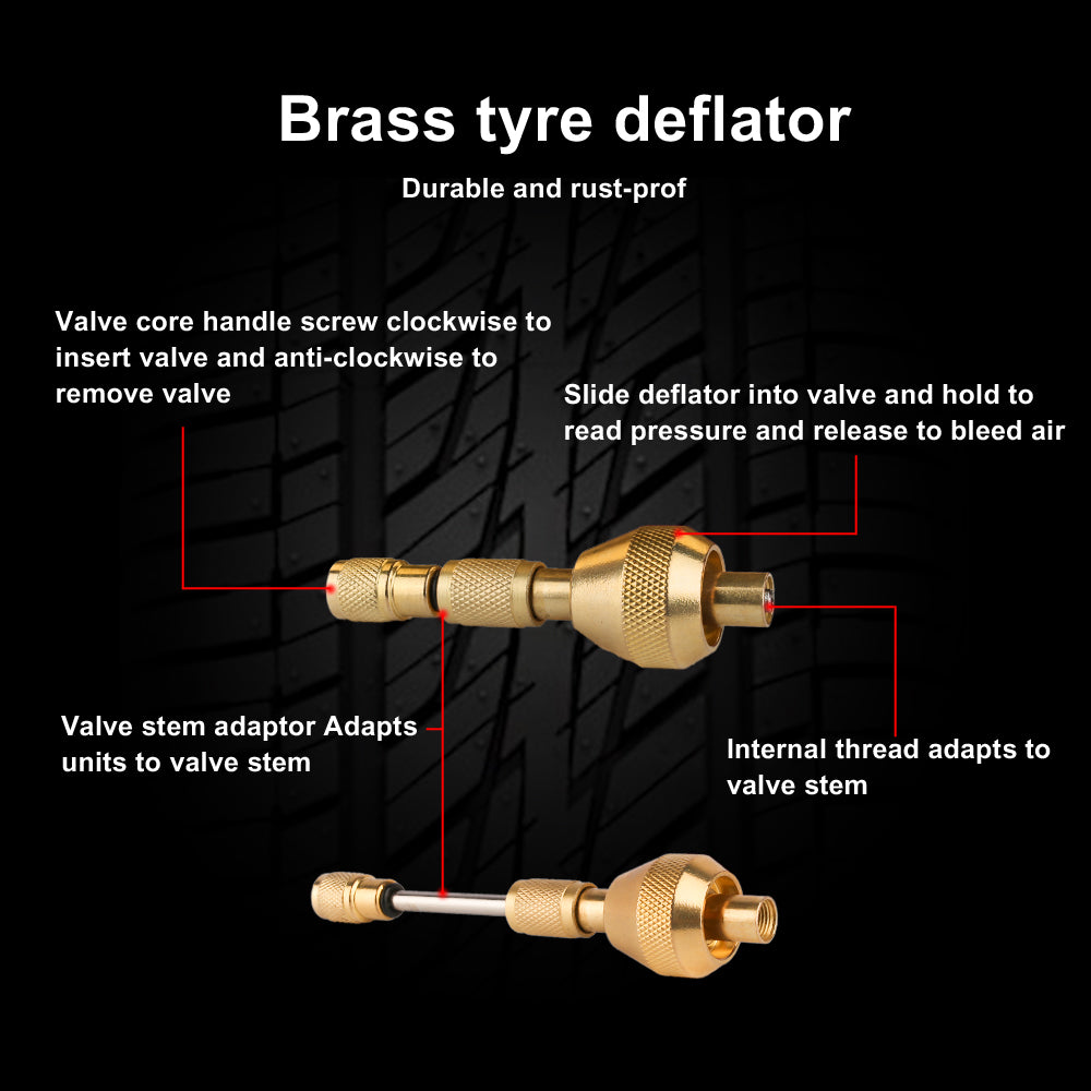 X-BULL Tyre Deflators / Pressure Gauge & 4 Brass Deflators