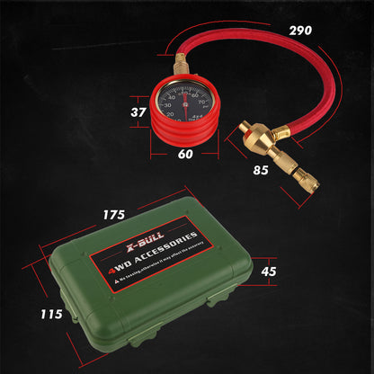 X-BULL Tyre Deflators / Pressure Gauge & 4 Brass Deflators