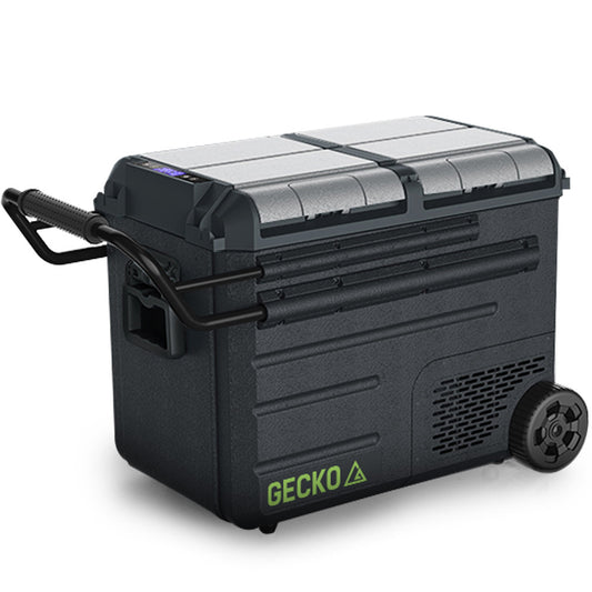 Gecko 55L Dual Zone Portable Fridge Freezer with onboard Lithium Battery 12V/24V/240V wheels