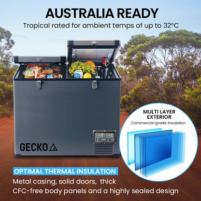 GECKO 92L Dual Zone Portable Fridge Freezer 12V/24V/240V