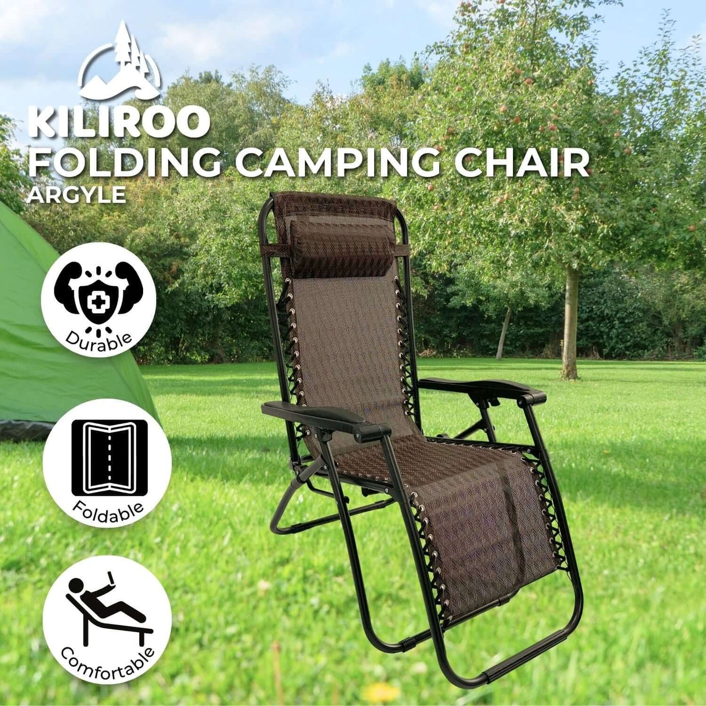 KILIROO Folding Reclining Camping Chair (Argyle)