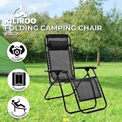 KILIROO Folding Reclining Camping Chair (Black)